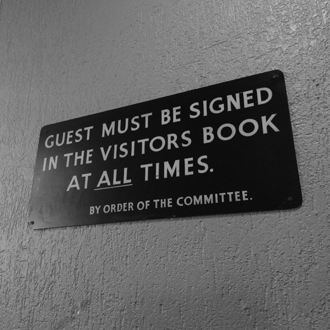 "Guests must be signed in the visitors books at all times."
