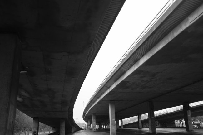 Underneath a motorway.