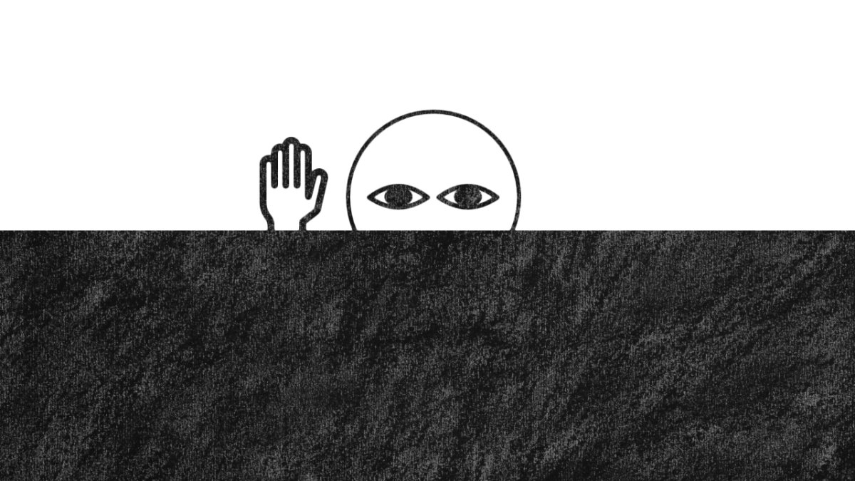 A cartoon of a bald man with his head just above the waves