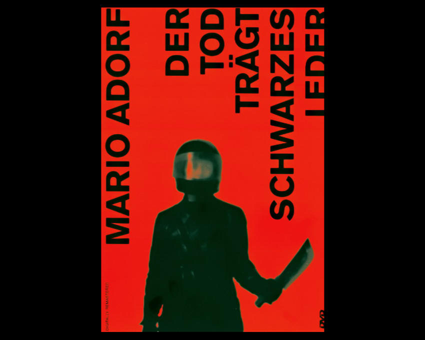 A DVD cover with an image of a leather clad motorcyclist in a helmet holding a cleaver.