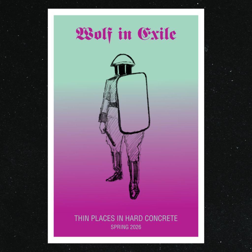 A poster with a sketch of a riot cop with a shield, a blank blank visor, and a club in his hand.